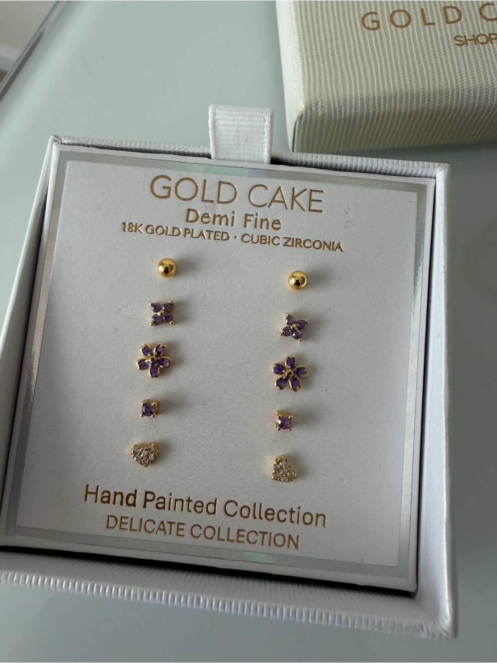 Gold cake 18K Gold-Plated Purple Cubic Zirconia dainty stud Earring Set